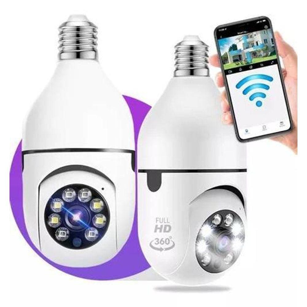 Câmera Ip Inteligente Lâmpada Panorâmica Wifi Bivolt