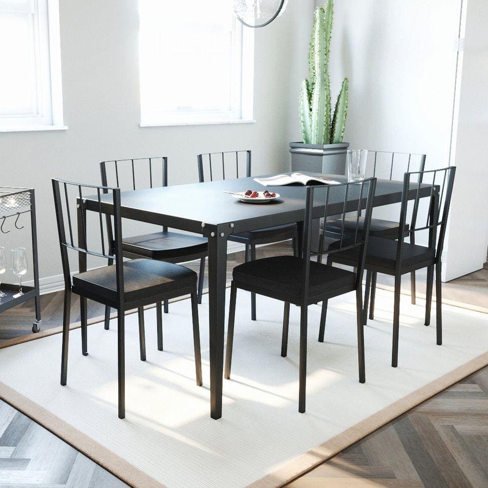 Mesa de Jantar 6 Lugares Aço 160x90cm Rio Proa Preto