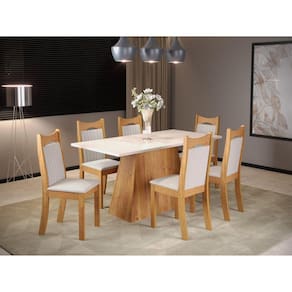 Mesa de Jantar Vanda Retangular com 6 Cadeiras Dalas Mel/Blonde/Marfim