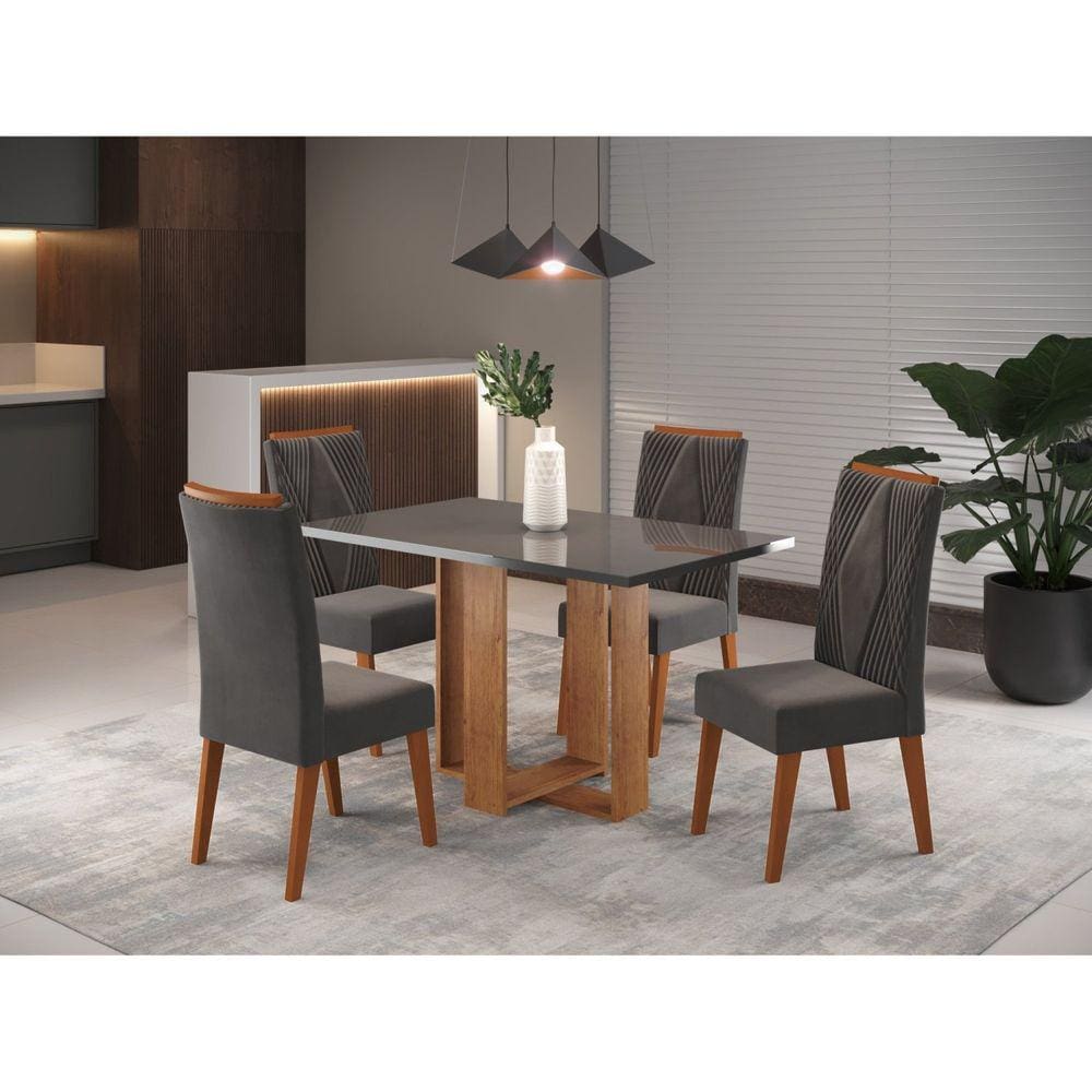 Mesa de Jantar Retangular Claire com 4 Cadeiras Vegas Mel/Grafite