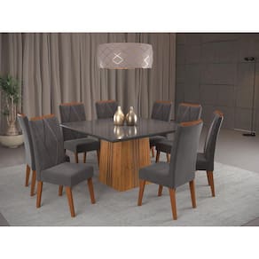 Mesa de Jantar Quadrada Monza com 8 Cadeiras Mel/Grafite