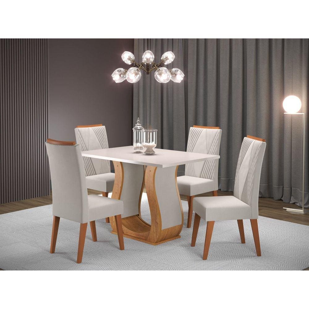 Mesa de Jantar Retangular Nubia com 4 Cadeiras Vegas Mel/Blonde/Marfim