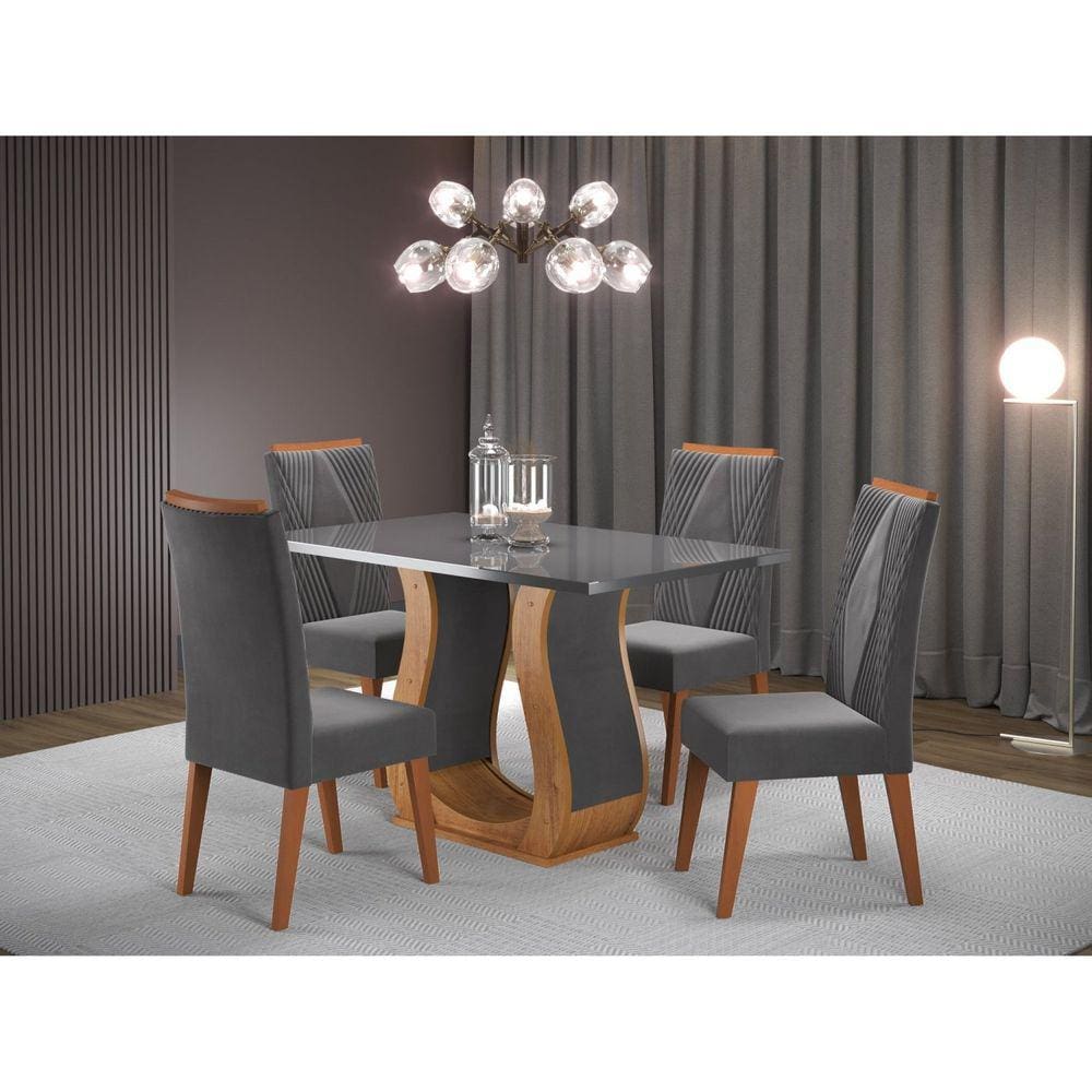 Mesa de Jantar Retangular Salin com 4 Cadeiras Vegas Mel/Grafite