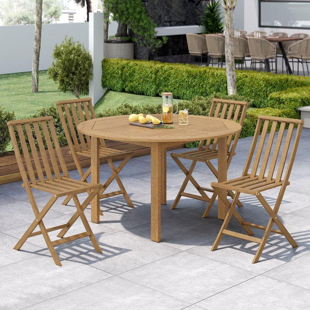 Conjunto de Mesa Redonda e 4 Cadeiras Dobráveis Aster Yescasa Madeira