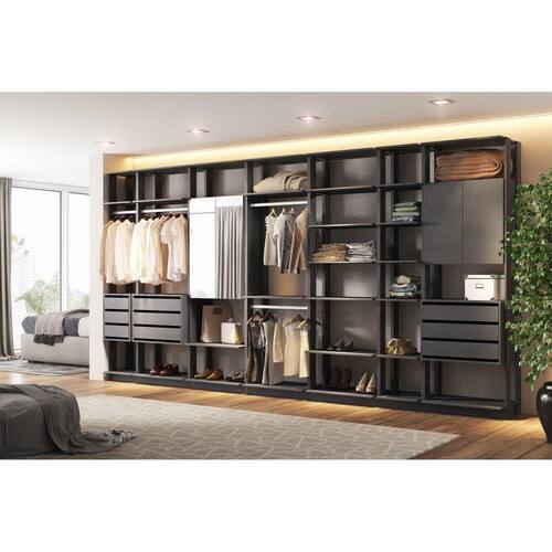 Módulo Closet com Espelho 2 Portas Clothes Be Mobiliário Grafite - Cinza