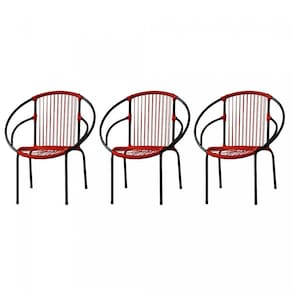 Kit com 3 Cadeiras para Jardim Circulares Eclipse Famais Vermelho/Preto