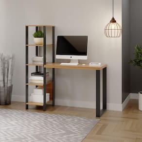Escrivaninha 100% MDF 5 Prateleiras 122,5x44cm Industrial Pradel Móveis Freijó/Preto