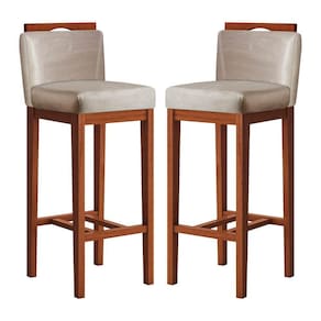 Conjunto 2 Banquetas Alta em Madeira Maciça Libéria CCS Interiores Pinhao/Bege