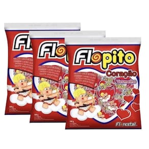 Pirulito Coração Flopito Morango Florestal C/ 50u - 3 Pacotes