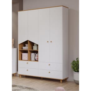 Guarda Roupa de Bebê 4 Portas 4 Gavetas Picolé Espresso Móveis Branco/Marrom