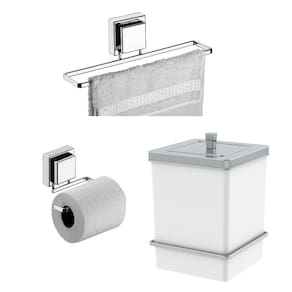 Kit Porta Papel Higiênico Toalheiro 25cm Lixeira 6,5L Com Suporte Ventosa Branco Cromado - Future