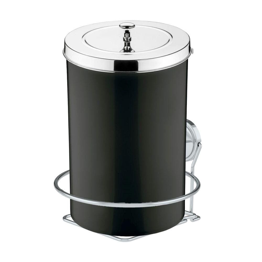 Kit Lixeira 8 Litros Com Suporte Adesivo Para Banheiro Cozinha Preto Cromado - Future