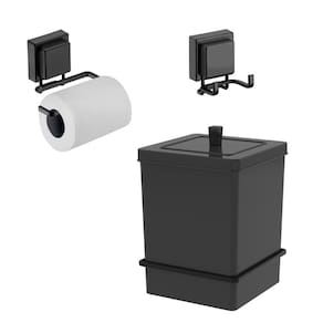 Kit Lixeira 6,5L Quadrada Com Suporte Porta Papel Higiênico Gancho Duplo Ventosa Preto Fosco - Future