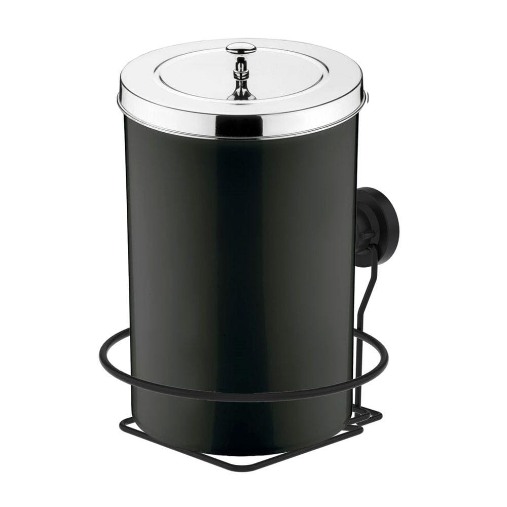 Kit Lixeira 8 Litros Com Suporte De Ventosa Para Cozinha Banheiro Preto Cromado - Future