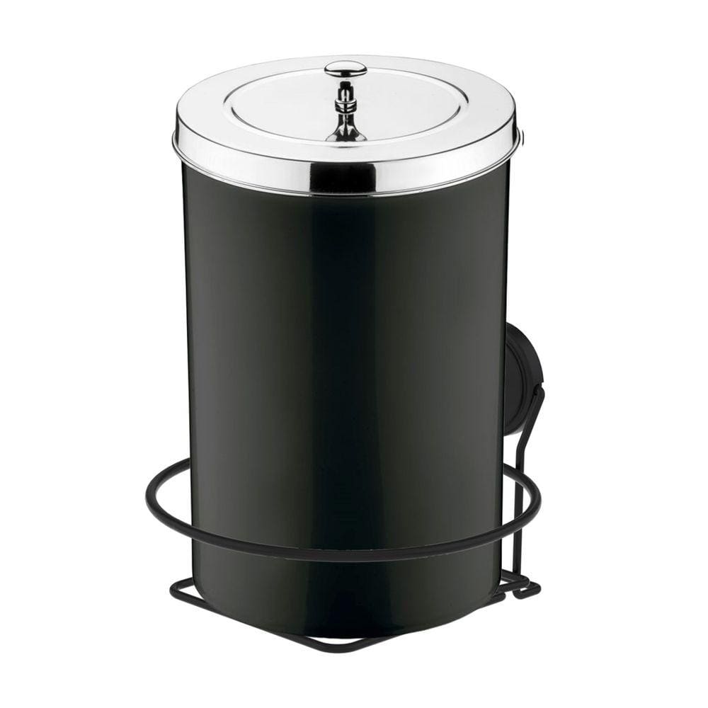 Kit Lixeira 8 Litros Com Suporte Adesivo Para Cozinha Banheiro Preto Cromado - Future
