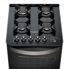 Fogão Esmaltec Esmeralda Glass Gourmet 4 Bocas Preto Com Timer Digital E Grill Elétrico