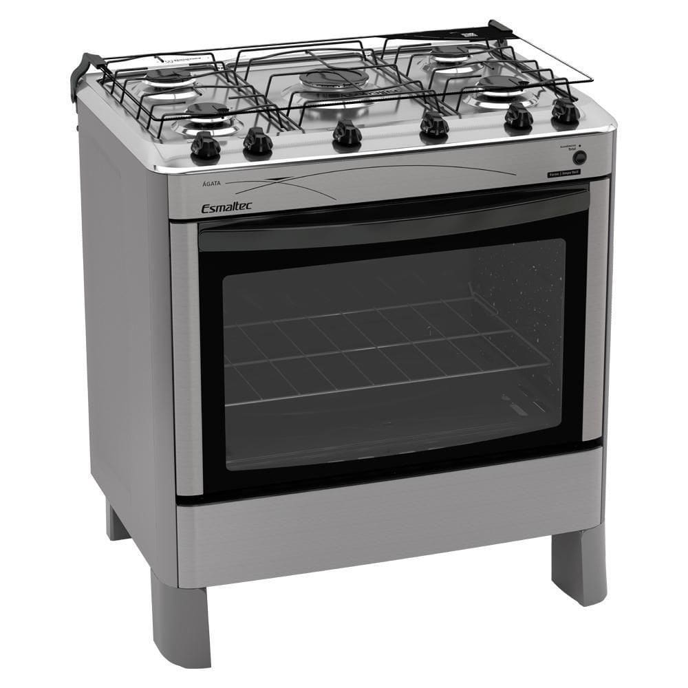 Fogão Esmaltec ágata 5 Bocas Inox Forno Limpa Fácil E Acendimento Automático