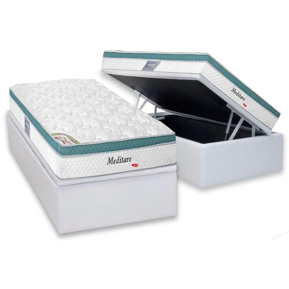 Cama Box Baú Solteiro: Colchão Molas Ensacadas Herval MasterPocket Meditare + Base CRC Courano White(88x188)
