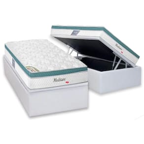 Cama Box Baú Solteiro: Colchão Molas Herval MasterPocket Ensacadas Meditare + Base CRC Courano White(88x188)