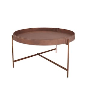 Mesa de Centro Décor 70cm em Couro Marrom Wisky - Móvebrinque