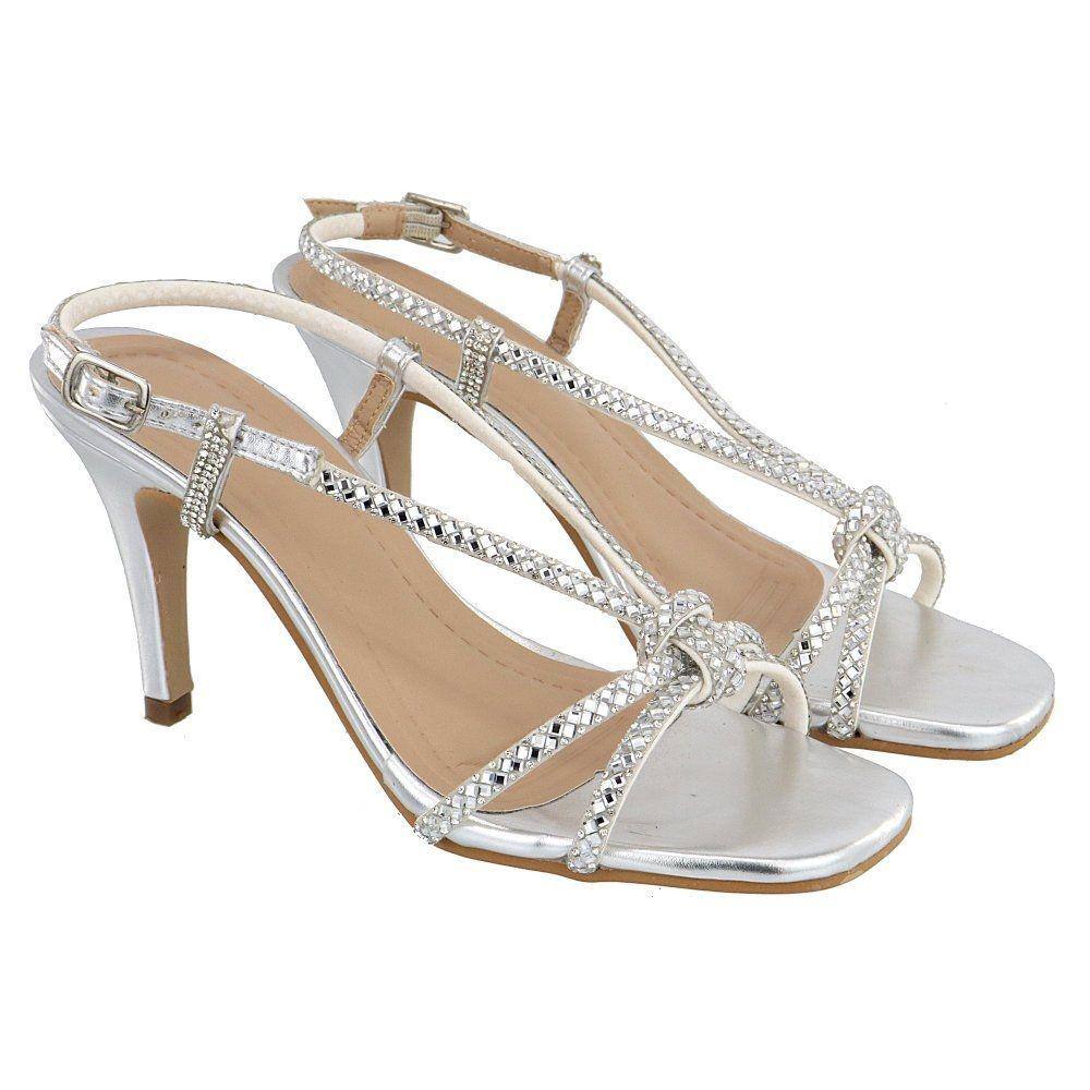 Sandália Feminina Salto Fino Tiras Com Pedrarias Fivela Ajustável Moda Fashion Mulher Elegante