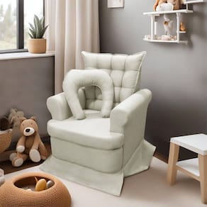 Poltrona da Mamãe com Balanço tecido Linho Bouclê Champanhe Luxo SOFA STORE