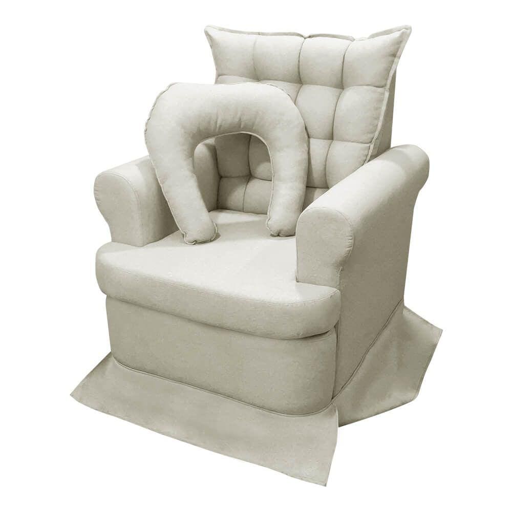 Poltrona da Mamãe de Balanço + Almofada Bebê Linho Boucle Off White SOFA STORE
