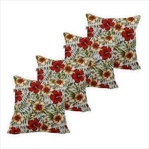 Capa De Almofada Jacquard Estampa Florida Vermelha E Amarela