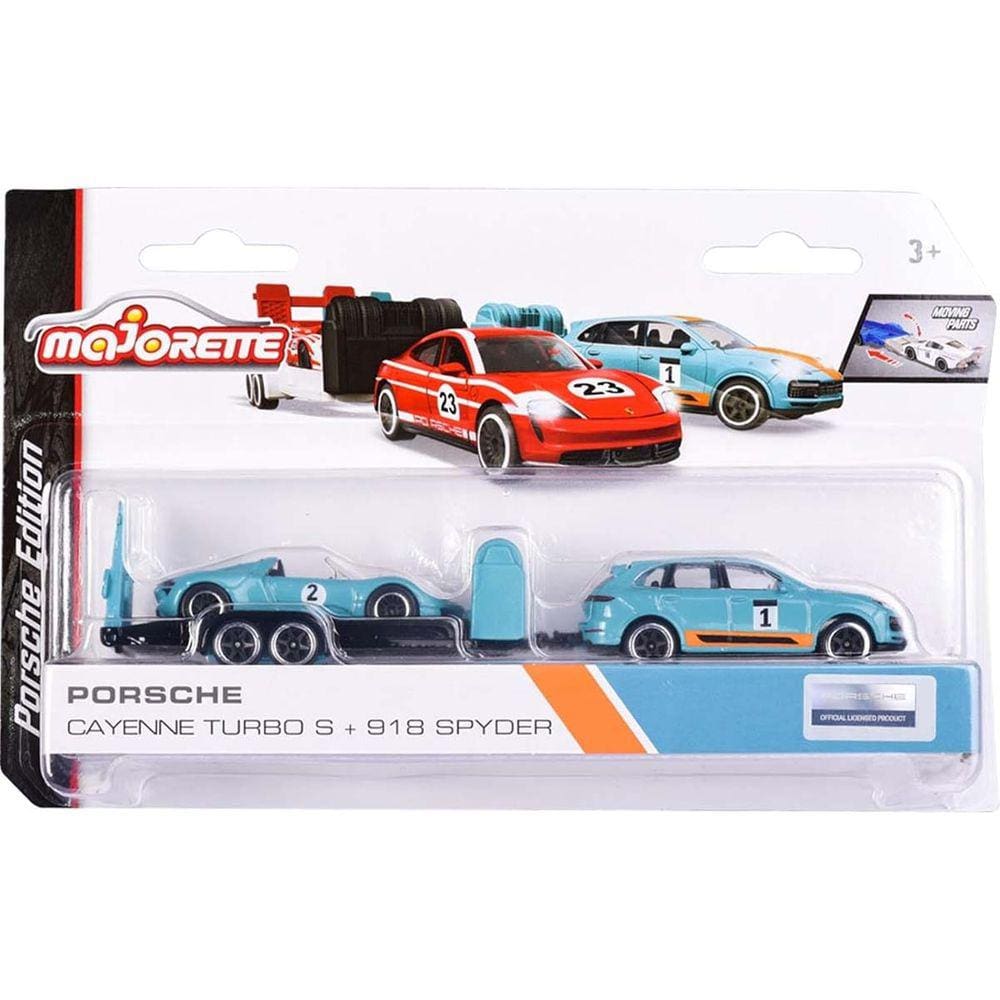 Miniatura Majorette Porsche Cayenne Turbo S + 918 Spyder 1/64 Metal Azul