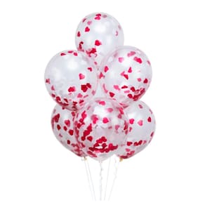 Balão Látex Com Confete Coração Vermelho 12`` 30Cm 6Un