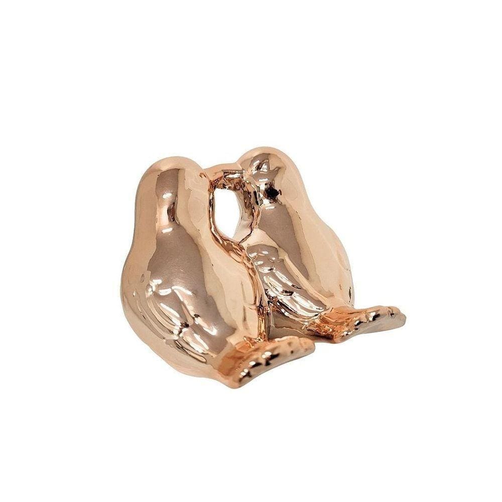 Enfeite Pássaro Casal Porcelana Rosê Decorativo 9cm - Lívon