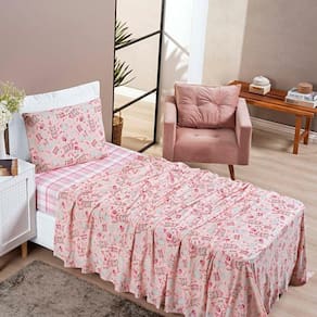Jogo De Lençol Alegria Kids Solteiro 3 Peças Infantil 100% Algodão Macio - Rosa Fashion
