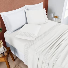 Jogo Cama Casal Cherry Bordado Inglês 4 Pçs Offwhi