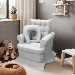Poltrona da Mamãe de Balanço + Almofada Bebê Linho Boucle Cinza SOFA STORE