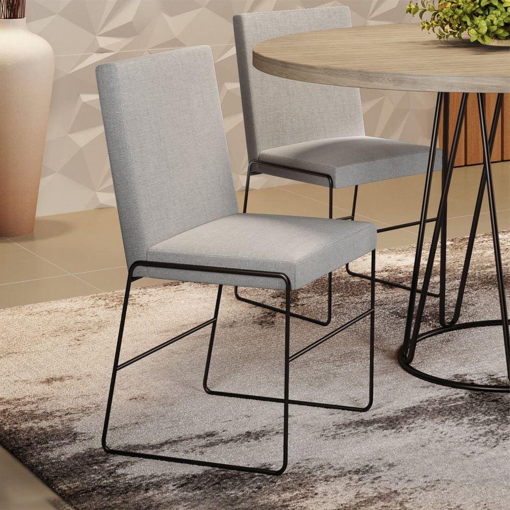 Conjunto 2 Cadeiras Dubai Linho Cinza Claro/Preto Fosco