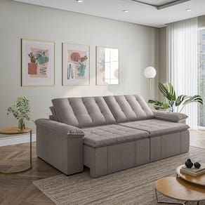 Sofá Cama Retrátil e Reclinável 4 Lugares 280cm em Linho com Molas Palmeira Cabecasa Madeiramadeira Marrom