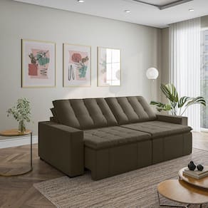 Sofá Cama Retrátil e Reclinável 4 Lugares 280cm em Veludo com Molas e Braço Reto Palmeira Cabecasa M Grafite