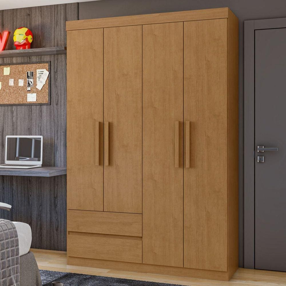 Guarda-Roupa 4 Portas 2 Gavetas Zeus Amêndoa Clean