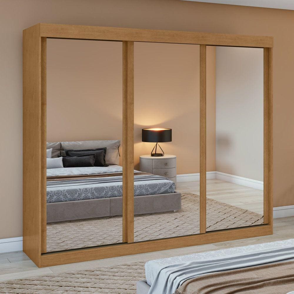 Guarda-Roupa 3 Portas 3 Gavetas Saion Plus Super Glass Amêndoa Clean/Off White/Amêndoa Clean