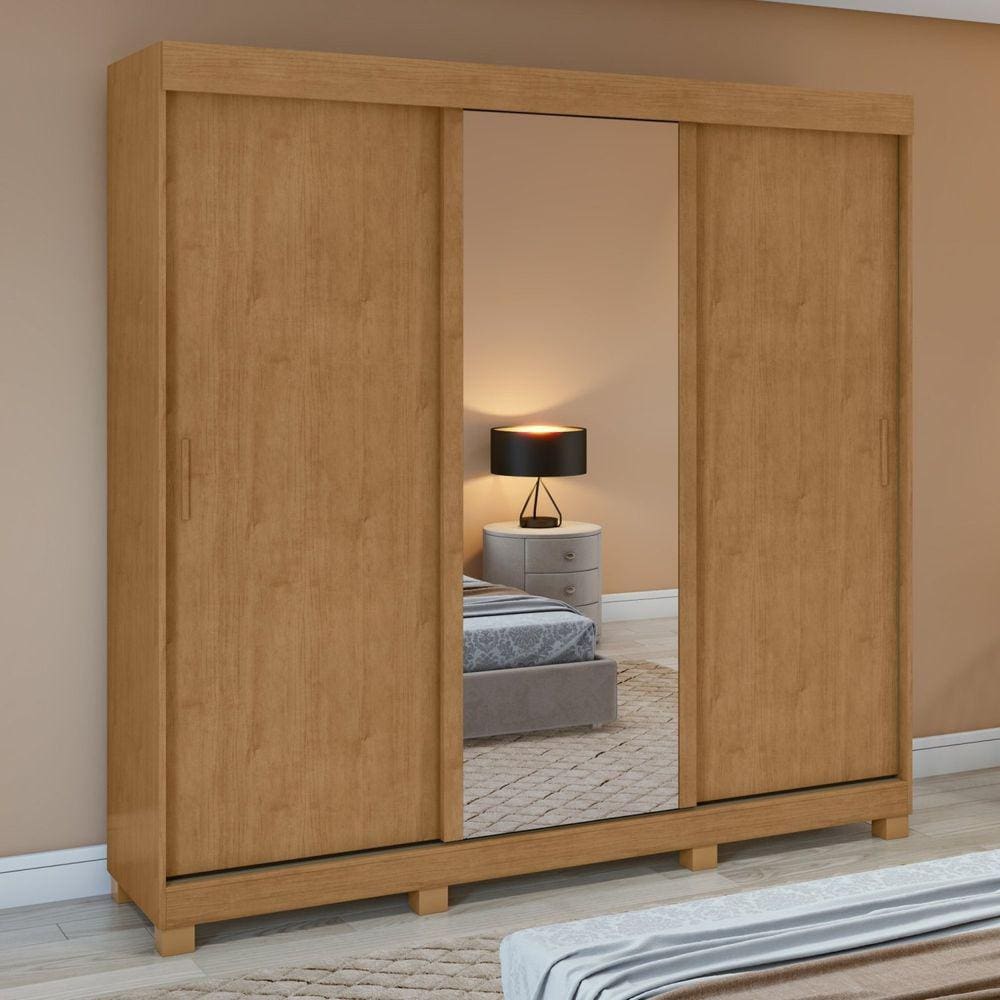 Guarda-roupa 3 Portas 3 Gavetas Saion Plus 1 Porta Glass com Pés Amêndoa Clean/Off White/Amêndoa Clean