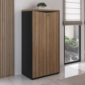 Armário Alto para Escritório com Chave 2 Portas Nogal/Preto