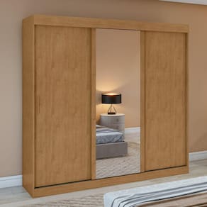 Guarda-roupa 3 Portas 3 Gavetas Saion Plus 1 Porta Glass Amêndoa Clean/Off White/Amêndoa Clean
