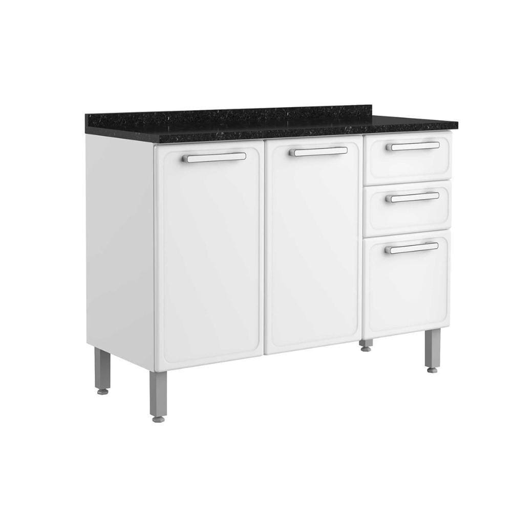 Balcão de Cozinha Gourmet 7124 3 Portas e 2 Gavetas c/Tampo 120cm Branco - Bertolini