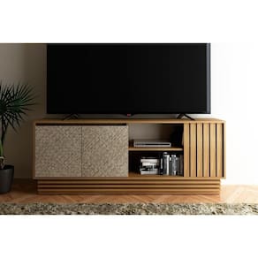 Rack c/Bancada p/TV até 64 Pol R1480 c/ Nichos e Rodapés 160cm Natural/Palha - Tecno Mobili