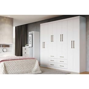 Guarda Roupa Casal 8 Portas e 6 Gavetas Liverpool Branco - Santos Andirá