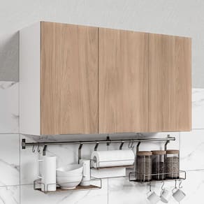 Armário Aéreo 3 Portas 120cm Puxador 150mm Ipanema CabeCasa MadeiraMadeira Acácia/Branco