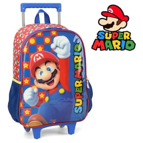 Mochila Azul Infantil Super Mario Bros de Rodinhas Escolar