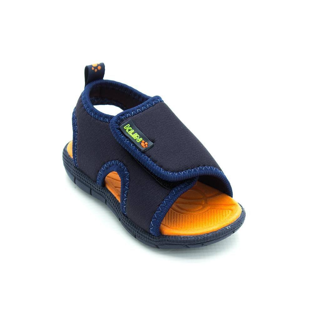Sandália Papete Infantil Menino Klin Tic Tac 790741 - Azul Marinho e Laranja