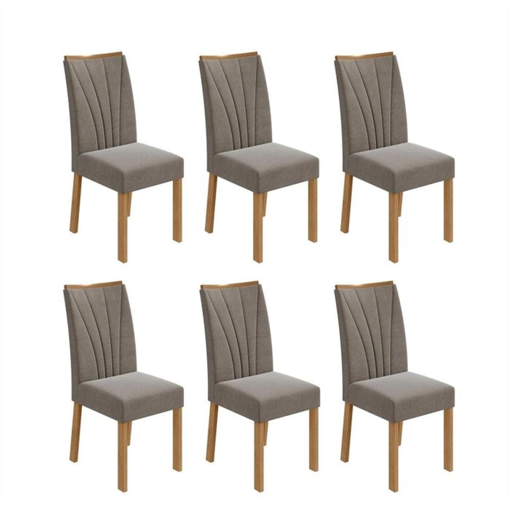 Conjunto 6 Cadeiras Estofadas Apogeu Móveis Lopas Amêndoa Clean/Suede Animale Bege