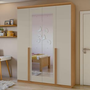 Guarda-roupa 4 Portas 2 Gavetas 100% Mdf Alonzo com Espelho Amêndoa Clean/Off White